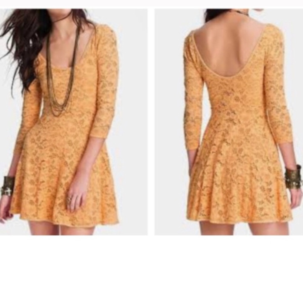 Free People Creamsicle Lace Dress 3/4 Sleeve